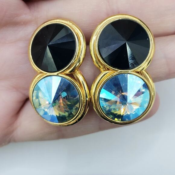 Round Double Rhinestone Clip Ons - Picture 7 of 8